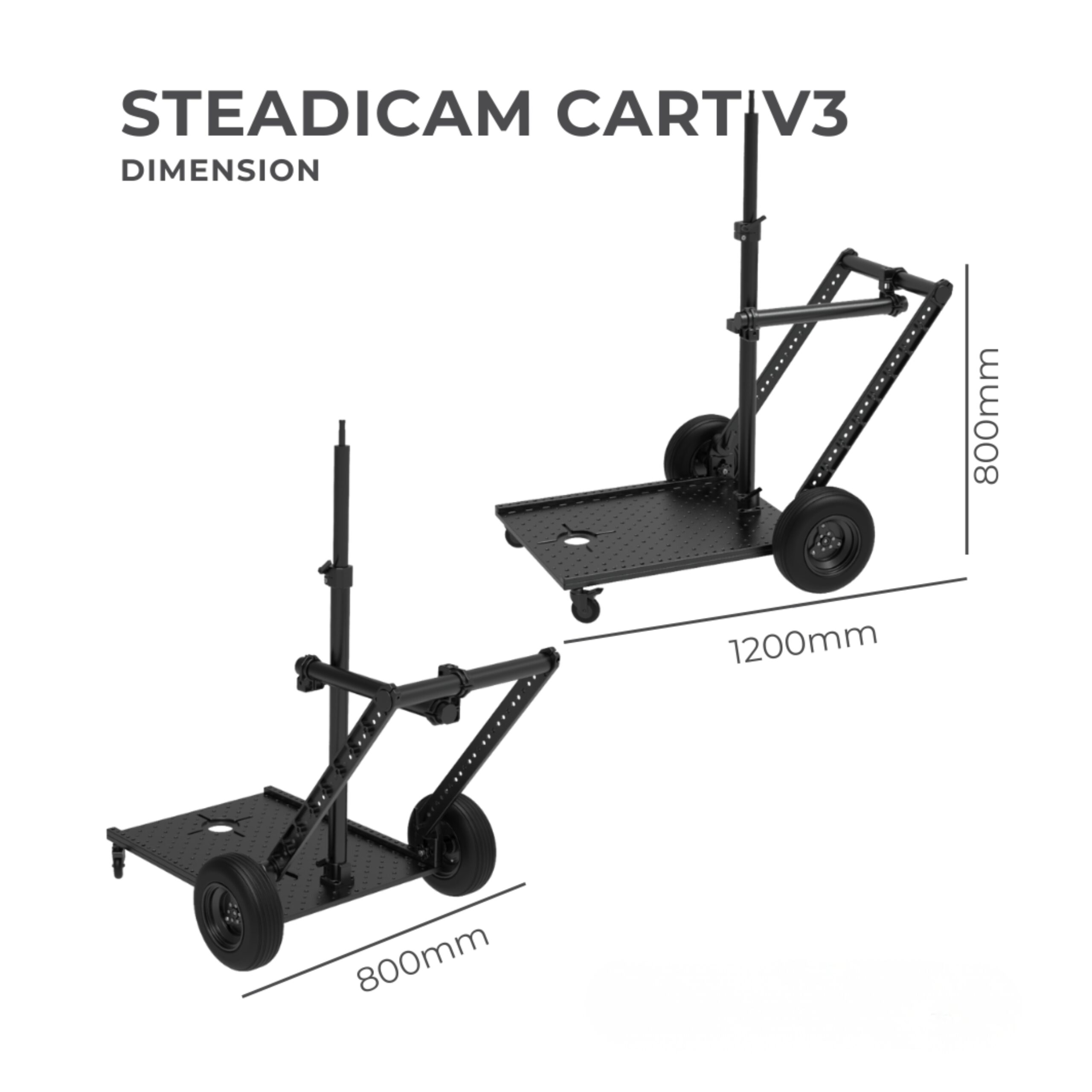 Custom camera cart with storage shelves and wheels