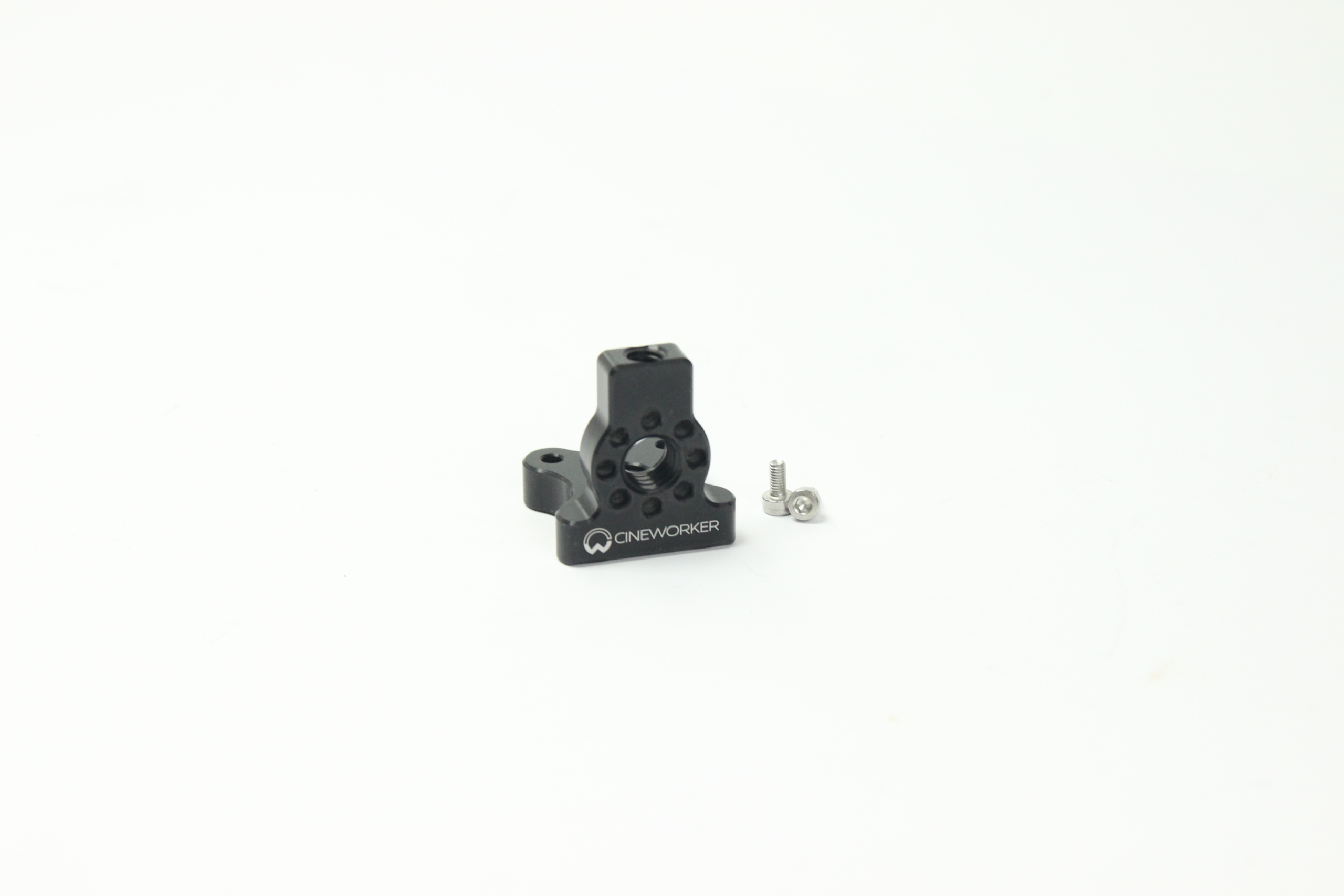 Mounting bracket for DJI Focus Pro LiDAR with 1/4 inch and 3/8 inch mounting holes.
